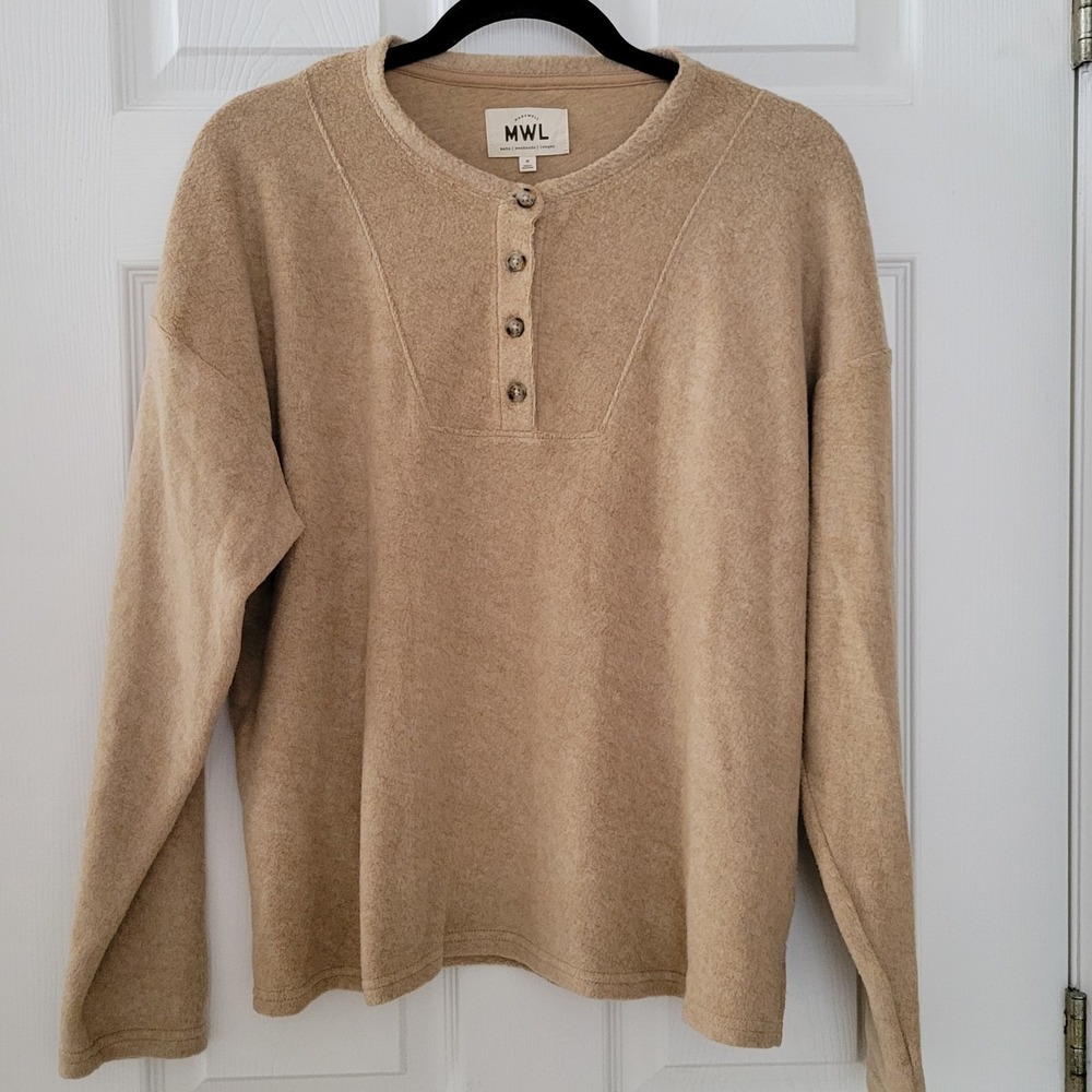 Madewell MWL Womens M Sweater Beige Cozybrushed Henley Pullover Brushed Fleece